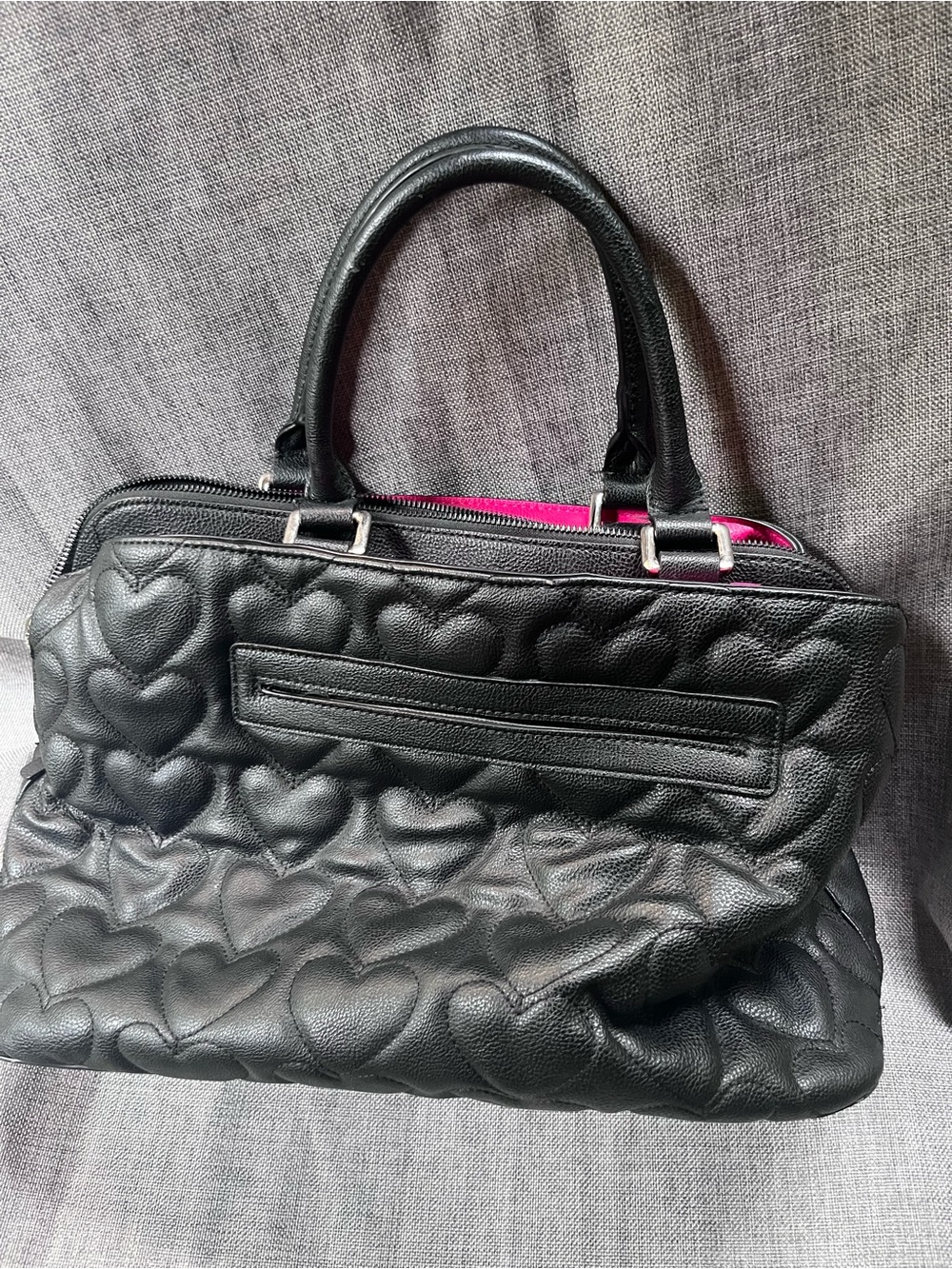 Black Betsy Johnson Quilted Heart Satchel with Bow Accent - Picture 2 of 7